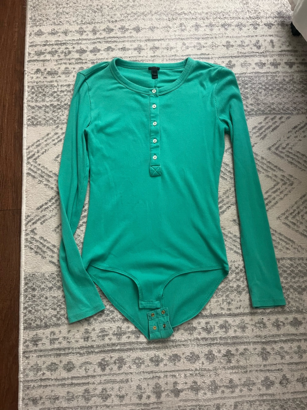 J. Crew Teal Ribbed Long-Sleeve Henley Bodysuit